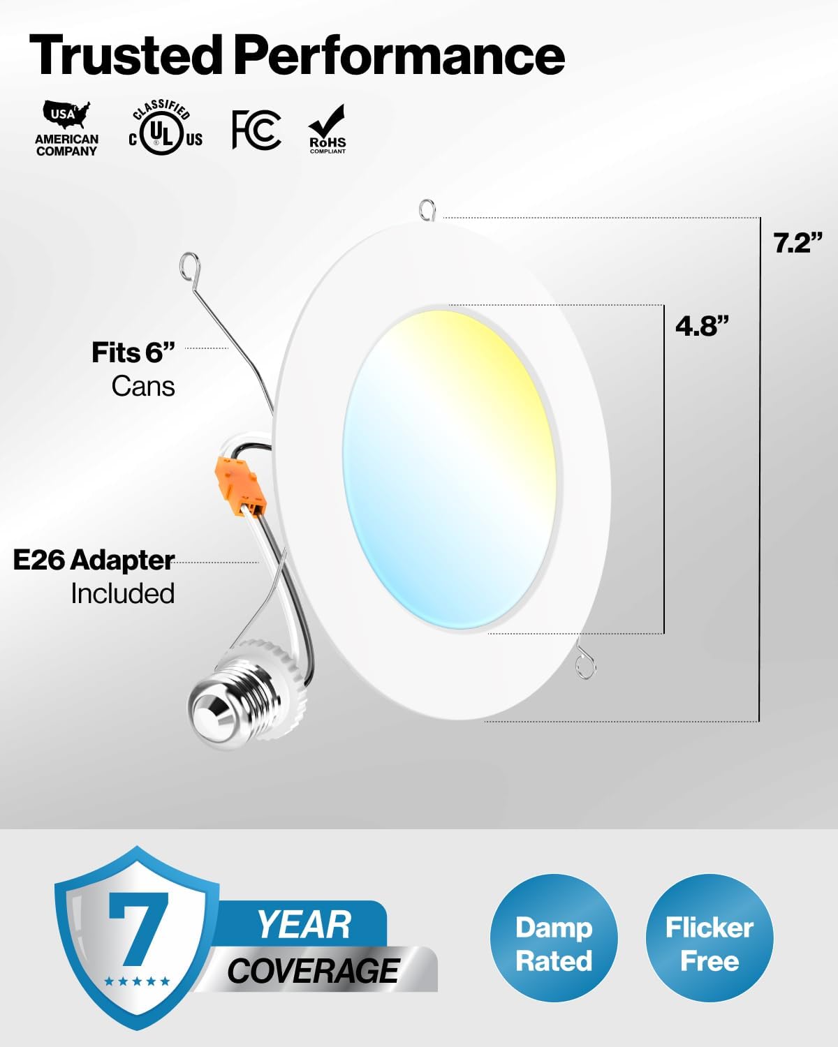 WHITE Sunco Retrofit LED Recessed Lighting 6 Inch, Can Lights for Ceiling, 1200 LM, 15W, Selectable CCT 2700K/3000K/4000K/5000K/6000K, Dimmable, Ultra Thin Flat Light Fixture UL 4 Pack.